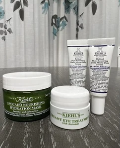Kiehl's Lot of 4 Travel Size - Avocado Mask & Eye Treatment & Retinol Serum New - Picture 1 of 10