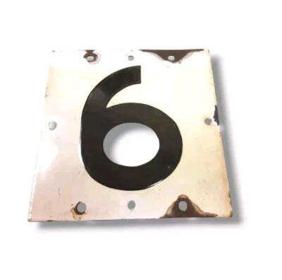 PLACA DE PARED DE PORCELANA ESMALTADA CUADRADA NÚMERO SEIS VINTAGE DE PRINCIPIOS DEL SIGLO XX Foto 1 de 3