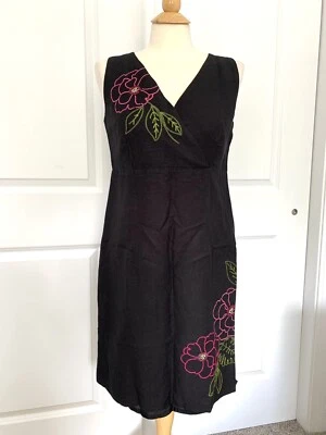 Vestido para mujer Kenar talla 6 negro sin mangas de lino rosa azul bordado B Foto 1 de 4