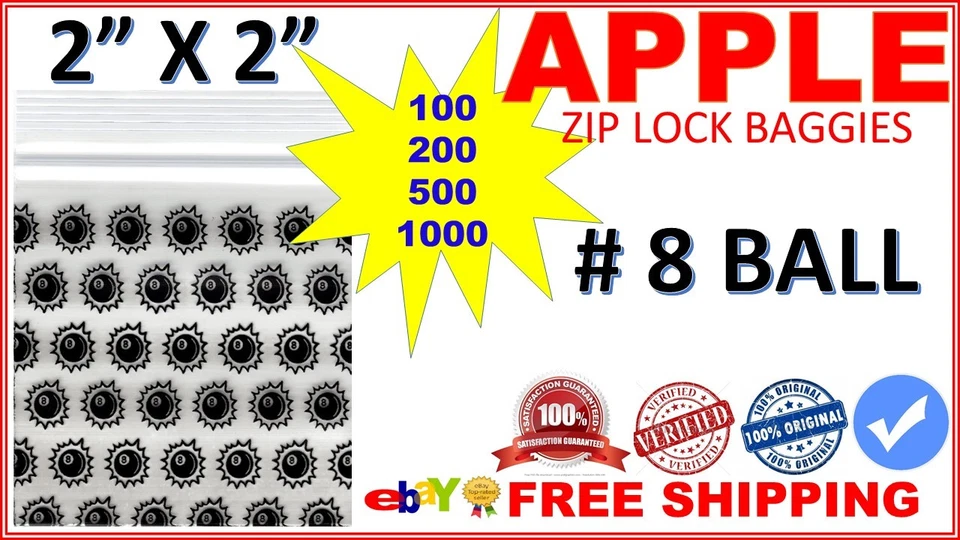 2" x 2" Apple baggies 2020 mini zipper bags PRINTED DESIGN # 8 (Number 8 BALL) - Image 1 of 1