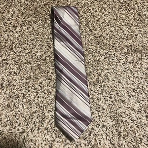 Calvin Klein Striped Necktie - Gray, Purple, Silver - Men's Fashion Accessory - Picture 1 of 3
