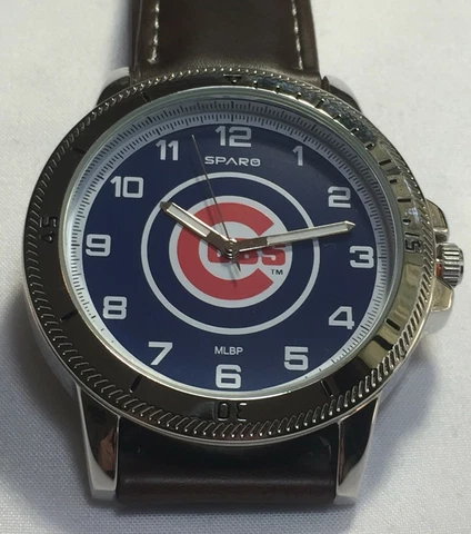 New Chicago Cubs Sparo Classic Men's Sports Watch with Brown Leather Band Cover