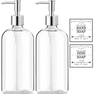 Clear Soap Dispenser With Rust Proof Pump Waterproof Labels (2 Pack16 Oz) Soa - Picture 1 of 7