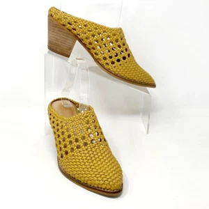 Mi.iM Womens Mustard Woven Leather Western Slip on Heeled Mule, Size 8.5 - Picture 1 of 11