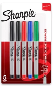 Sharpie Permanent Markers, Ultra Fine Point, Assorted Colors, 5 Count - Picture 1 of 6