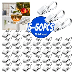 5-50Pcs Stainless Steel Curtain Clips Metal Hanging Rod Hooks For Curtain Rings - Picture 1 of 14