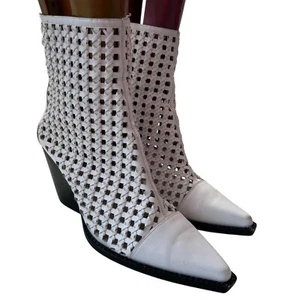 Jeffrey Campbell western boots 10 Waven Woven white leather pointed toe booties - Picture 1 of 13