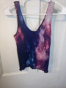 Hot Topic Galaxy Girls Smoked Tank Top S/m Tie Dye Smocked Space Stretch Goth - Picture 1 of 3
