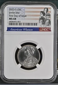 FDOI First Day of Issue 2023 S Jovita Idar AWQ AMERICAN WOMEN QUARTERS NGC MS68 - Picture 1 of 2
