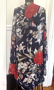 NWT Life is Beautiful Shrug Floral Print Blue Kimono Swim Cover Sheer One Size - Picture 1 of 9