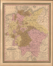 1849 Germany by Mitchell antique map ~ 17.4" x 13.8" hand colored