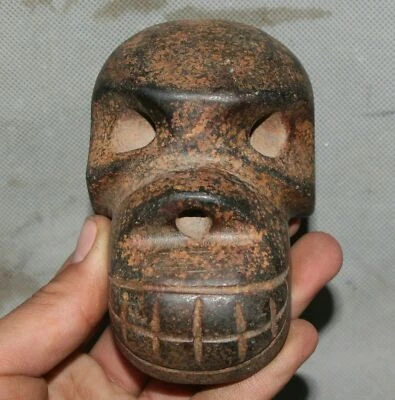 Estatua cabeza calavera humana tallada en jade antiguo cultura Hongshan de 4" China Foto 1 de 4