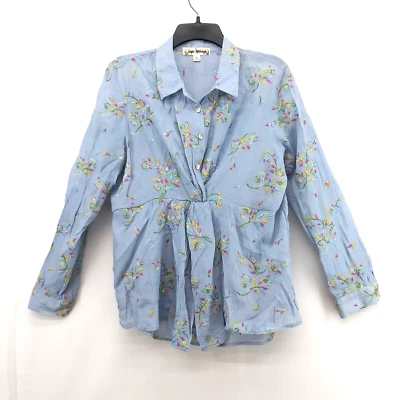 Camisa Hope Springs para mujer talla L azul floral bordada manga larga abotonada Foto 1 de 4