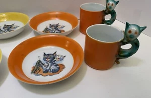 BEYER & BOCK Antique 1920s MUG CAT HANDLE & BOWL SET GERMANY ORANGE - Picture 1 of 9