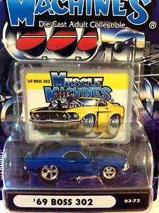 MUSCLE MACHINES  1969 FORD MUSTANG BOSS 302 - 1/64 DIECAST  - BLUE