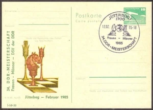 Germany-DDR Competition 1985 Chess postmark CKM 8513 Juterbog on souv postcard - Picture 1 of 1