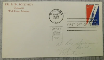 1st Issue Chicago IL 1959 Pan American Games Soldier Field Stamp Envelope Cover - Image 1 of 4