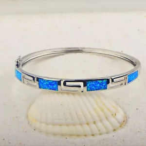 Hawaii Blue Opal Square Cuff Bangles 925 Sterling Sliver Jewelry For Women Girls - Picture 1 of 6
