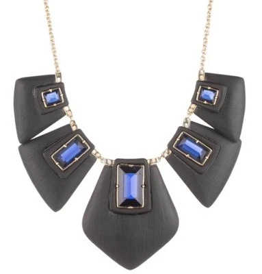 **NUEVO** COLLAR ALEXIS BITTAR NEGRO ESLABÓN LUCITA PIEDRA AZUL TONO DORADO $595 Foto 1 de 4
