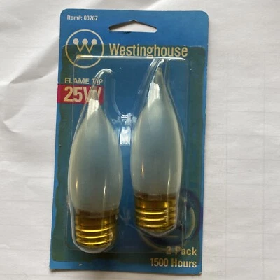 Westinghouse 25CA10/F/CD2 (03767) Frosted Tip 25W Lightbulbs, 2 pkg 120V Medium. - Image 1 of 4