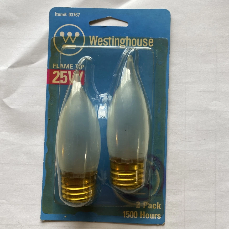 Westinghouse 25CA10/F/CD2 (03767) Frosted Tip 25W Lightbulbs, 2 pkg 120V Medium. - Image 1 of 4