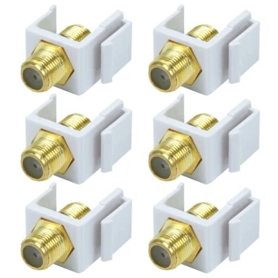 6 Pcs F Type Keystone Jack Connector Coax Cable Adapter Insert RG59 RG6 White - Image 1 of 2