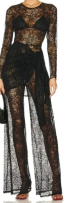 New Latest L'AGENCE black Lacey sheer jumpsuit , flare legs, sz S - Image 1 of 4