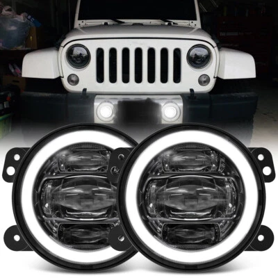 Pair 4" inch Halo LED Fog Lights For Jeep Wrangler JK TJ 2007 2008 2009 2010-18 - Image 1 of 4