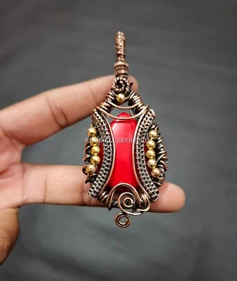 Colgante de cobre coral rojo envuelto en alambre de cobre colgante de piedras preciosas joyería de cobre Foto 1 de 4