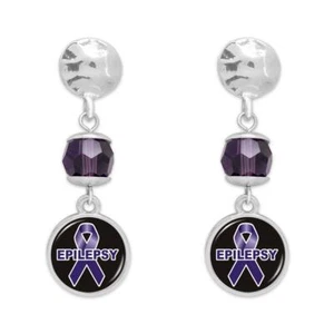 Epilepsy Ivy Purple Crystal Awareness Silver Earrings Jewelry Gift - Picture 1 of 1