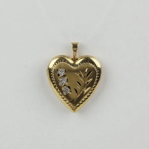 Pretty 14k Yellow and White Gold Women's Diamond-Cut Heart Locket Pendant - Picture 1 of 3