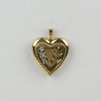 Pretty 14k Yellow and White Gold Women's Diamond-Cut Heart Locket Pendant - Image 1 of 3