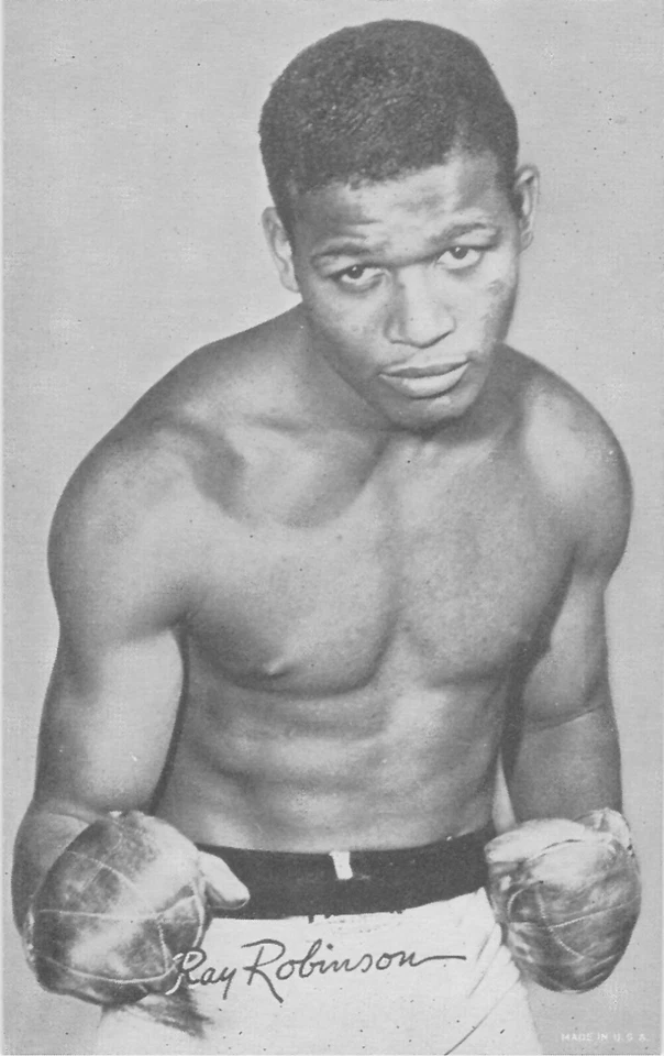 ORIGINAL VINTAGE 1951 SUGAR RAY ROBINSON BOXING FIGHT EXHIBIT CARD EXCELLENT + - Image 1 of 1