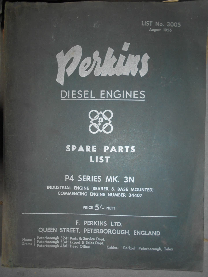 PERKINS moteur P4 + courrier adaptation renault 2T5 : spare parts list 1956 - Photo 1/1