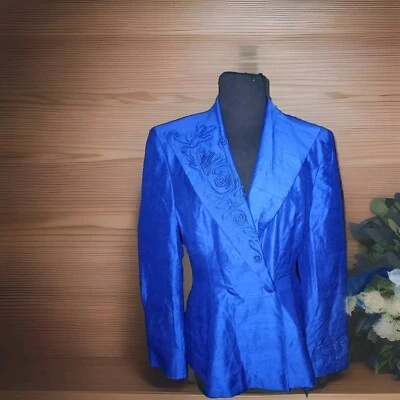 Jaqueta Lilli Ann 100% Seda Azul Royal Tamanho 8 Preço Original Por US$ 360 - Imagem 1 de 4