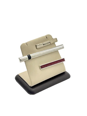 Set of 3 Silver-Plated Tie Clips Black Stone / Red Enamel  - Image 1 of 4