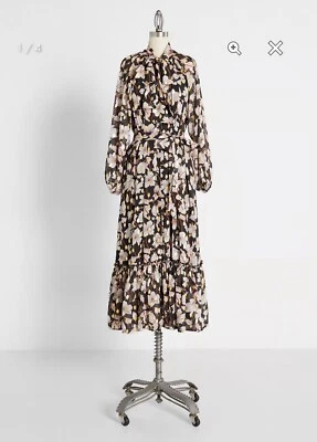 ModCloth NWT Vines Divine Tie Neck Midi Dress - Black Floral - Size 8 - Image 1 of 3