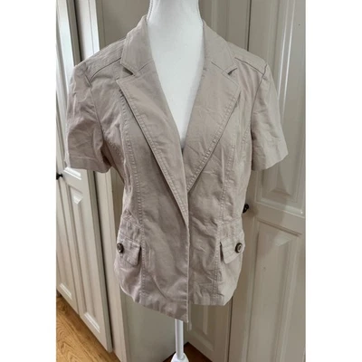 Chaqueta Blazer Roz & Ali Beige Manga Corta Forrada Mujer Carrera Talla Grande Preppy Foto 1 de 4