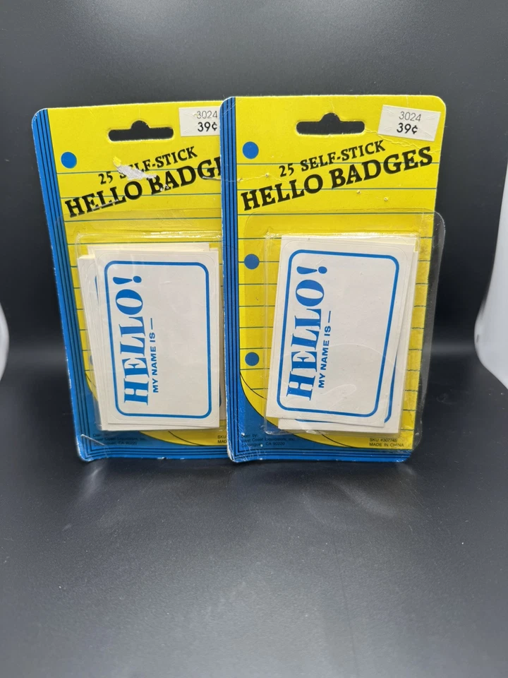 2 packs "HELLO " NAME TAGS LABELS BADGES STICKERS PEEL STICK ADHESIVE VINTAGE - Image 1 of 1