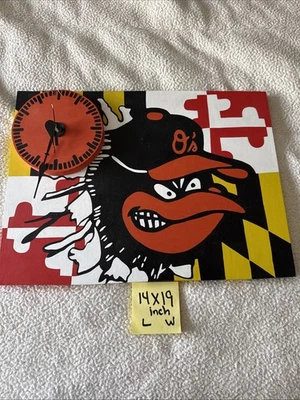 Baltimore Orioles Hand Made Solid Wood Clock 14 Inch Height X 19 Inch Wide - Image 1 of 4