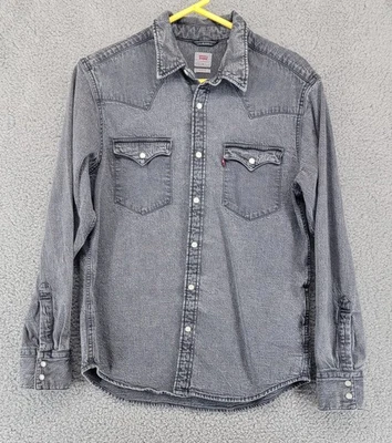 Levi's Men's Medium Pearl Snap Standard Denim Western Black Grey Wash - Image 1 of 4