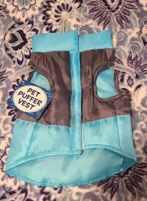 "Pet Puffer Pet Vest"Jacket   Winter Apparel  Aqua And Black  Size Small New - Image 1 of 4