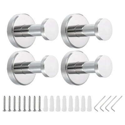 4Pcs Towel Hooks for Hanging 304 Stainless Steel Round Mounted Hanger Chrome - Image 1 of 4