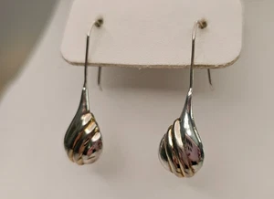 Orecchini stile filettatore goccia goccia a strappo gonfi in oro 925 a costine 1 5/8"Lx1/2"W - Foto 1 di 9