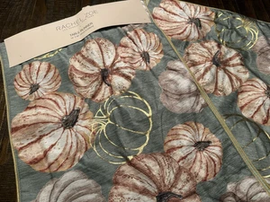 Rachel Zoe Beaded Pumpkin Table Runner Gray Teal Gold Thanksgiving 16x90 - Picture 1 of 3