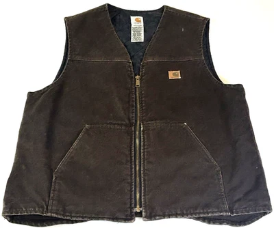 Carhartt 背心男式 XL 棕色帆布鸭 V23 DKB 绗缝衬里拉链 04/06 — 第 1/4 张图片