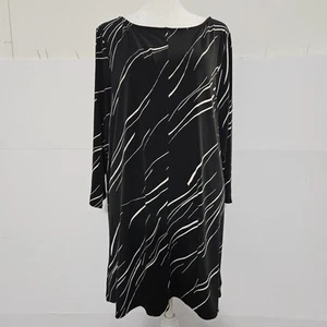 Alfani Size L Black Long-Sleeved Womens Wide Crew Neck Long Dress Shirt Blouse - Picture 1 of 18