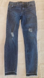 Celebrity Pink Jeans Girls Size 14 Stretchy Distressed Medium Wash Blue - Picture 1 of 6