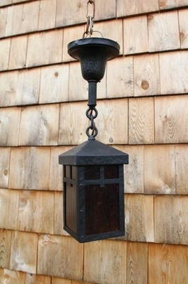 Antique Arts & Crafts Pendant Ceiling Light Fixture Mission Era Slag Glass - Image 1 of 4