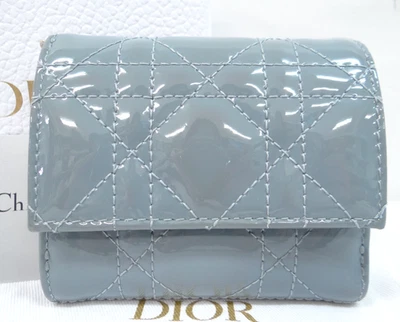 Christian Dior Trifold Compact Wallet Cannage Patent Leather Pale Blue Italy - Image 1 of 4